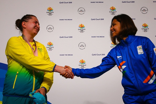 Heena did well to close the gap by scoring with all her five shots in the fifth series before another perfect score in the sixth saw her take the joint lead. The Indian took sole lead after the first shot in the seventh series and subsequently increased the gap. With a two-point lead at the end of the seventh series, Heena found the target in four of the five shots in the eighth to be ahead by three points. 25m pistol shooting,CWG 2018,commonwealth games 2018,Heena Sidhu,Manu Bhaker Heena Sidhu Commonwealth Games,Heena Sidhu pics,Heena Sidhu images