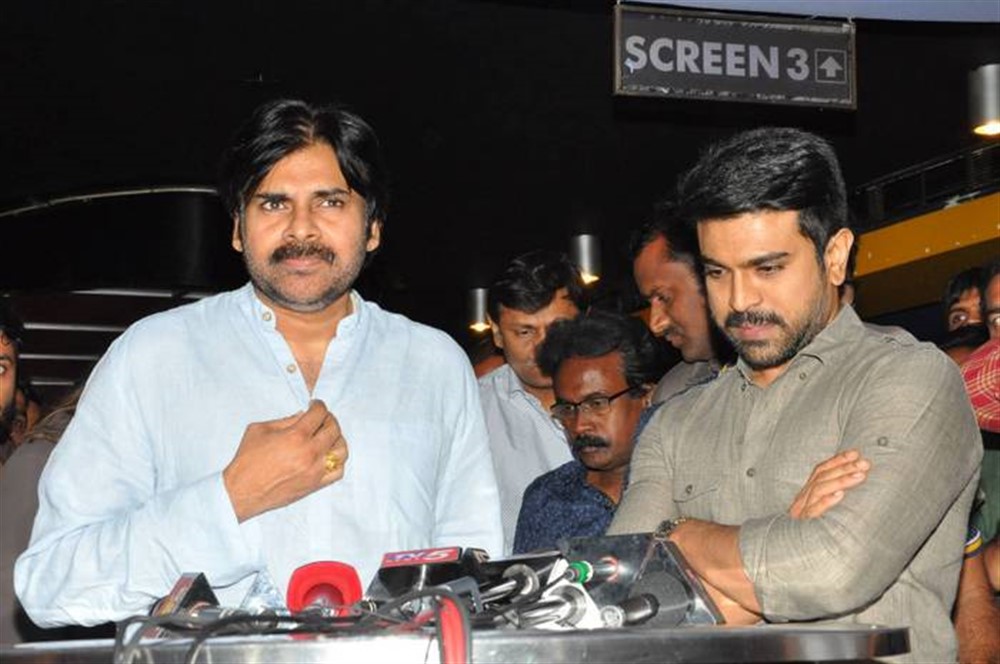 Actor Pawan Kalyan watches Rangasthalam movie with wife Anna Lezhneva and nephew Ram Charan at Imax, Hyderabad. Pawan Kalyan,actor Pawan Kalyan,Pawan Kalyan watches Rangasthalam,Rangasthalam,Rangasthalam movie,Ram Charan,Pawan Kalyan with family