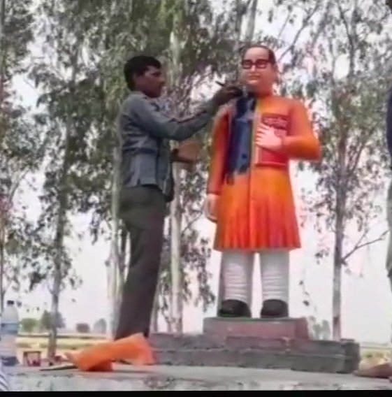 Officials said the new statue was ordered from Agra and the maker had sent its picture to the district authorities. The authorities, in turn, shared it with the villagers. The statue was installed after the approval by the villagers. BR Ambedkar,dugraiyya,Badaun,Dalits,Ambedkar statue,Ambedkar statue turns blue,Ambedkar blue statue