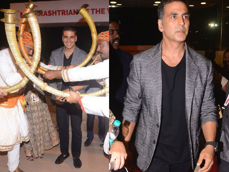 Bollywood actor Akshay Kumar poses for photographers on his arrival at the Lokmat Maharashtrian of the Year Awards 2018 in Mumbai on April 10, 2018. Akshay Kumar,Kareena Kapoor,Shreya Ghoshal,Amruta Khanvilkar,Gulshan Grove,Jeetendra,Sonali Kulkarni,Ravi Shastri,Lokmat Maharashtrian of the Year Awards,celebs at Lokmat Maharashtrian of the Year Awards,Lokmat Maharashtrian of the Year Awards pics,Lokmat