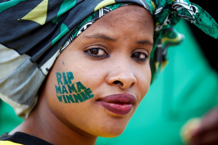 An African National Congress (ANC) supporter arrives at a memorial service for Winnie Madikizela-Mandela at Orlando Stadium in Johannesburg's Soweto township, South Africa April 11, 2018. Winnie Mandela,Winnie Madikizela-Mandela,Tributes to Winnie Mandela,South Africans paid tribute
