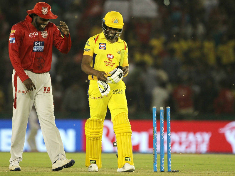 Brief scores: Kings XI Punjab 197/7 (Chris Gayle 63; Imran Tahir 2/34) against Chennai Super Kings: 193/5 (Mahendra Singh Dhoni 79; Andrew Tye 2/47) Kings XI Punjab beats Chennai Super Kings,Kings XI Punjab,Chennai Super Kings,Dhoni,MS Dhoni,Chris Gayle,IPL 2018,IPL,Indian Premier League