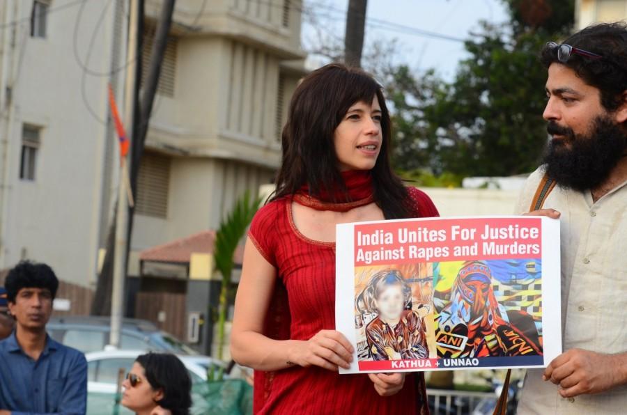 Bollywood actress Kalki Koechlin at the protest. Twinkle Khanna,Kiran Rao,Kalki Koechlin,rape victims,Kathua,Kathua rape,kathua rape case,Kathua girl rape