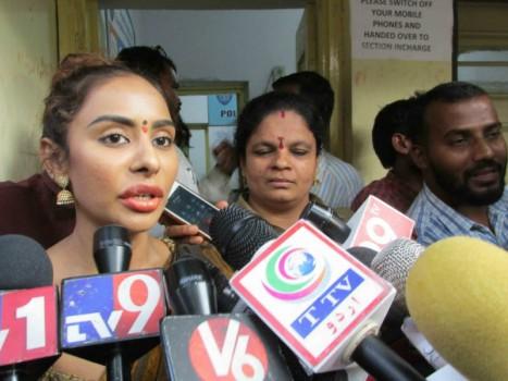 Telugu actress Sri Reddy submits a complaint to the Himayunager police station in Hyderabad on April 14, 2018. Sri Reddy's semi-nude protest against the alleged sexual exploitation of women in the film industry by influential members outside the Movie Artistes Association (MAA), an apex body of the Telugu film industry.