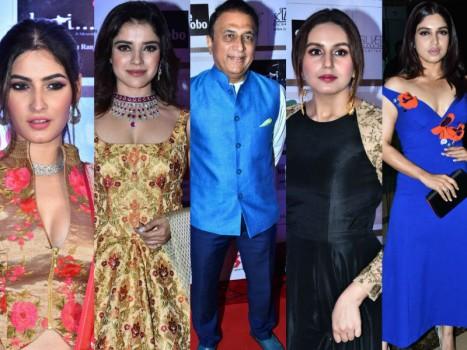 Beti Flo GR8 Awards 2018 held at JW Marriott Hotel in Mumbai on April 16, 2018. From Left to right Karishma Sharma, Pia Bajpai, Sunil Gavaskar, Huma Qureshi, Bhumi Pednekar graced the event. Check out the above slideshow to see the photos of celebs like Amit Sadh, Amruta Fadnavis, Jeetendra, Rashami Desai, Bhagyashree, Shabana Azmi, Roop Kumar Rathod, Tina Datta and others who were also seen in super stylish avatars.