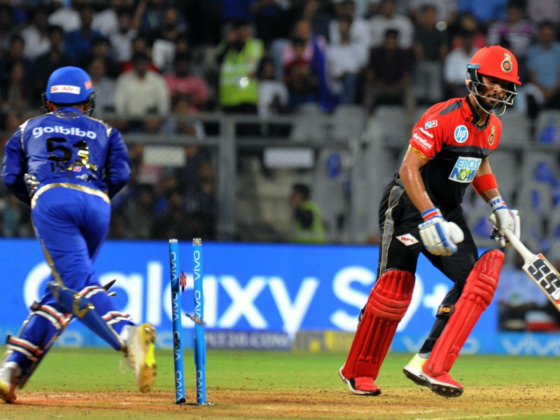Apart from Kohli, no other batsmen rose to the occasion and went back one after other. Kock's 19-run knock was the second highest among the other batters. For Mumbai, left-arm spinner Krunal Pandya scalped three wickets while Jasprit Bumrah and Mitchell McClenaghan chipped in with two wickets each. Earlier, skipper Rohit Sharma (94) and opener Evin Lewis (65) helped Mumbai Indians to post a mammoth 213/6. Mumbai Indians beats Royal Challengers Bangalore,MI beats RCB,MI vs RCB,Mumbai Indians,Royal Challengers Bangalore,Virat Kohli,Rohit Sharma,Indian Premier League,Indian Premier League 2018,IPL 2018,IPL pics,IPL images