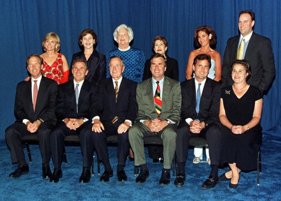 Bush family members pose for a group portrait before celebrating their parents' birthdays, June 10 in Houston. Seated in the front row are (L-R) Neil Bush, Texas Gov. George W. Bush, President George Bush, Florida Gov. Jeb Bush, Marvin Bush and Dorothy Koch. Spouses standing in the back row are (L-R) Sharon Bush, Laura Bush, Barbara Bush, Columba Bush, Margaret Bush and Bobby Koch. Barbara Bush passes away,Barbara Bush,Barbara Bush dead,Barbara Bush passes,former First Lady,Barbara Bush rare pics,Barbara Bush rare images,Barbara Bush rare unseen pics,Barbara Bush rare unseen images