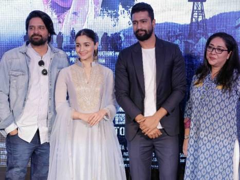 Bollywood actress Alia Bhatt and co-star Vicky Kaushal along with director Meghna Gulzar came together to launch the first song 'Ae Watan' from their forthcoming film Raazi on Wednesday, produced by Vineet Jain, Karan Johar, Hiroo Yash Johar and Apoorva Mehta under Junglee Pictures and Dharma Productions banner. The song, composed by Shankar-Ehsaan-Loy and sung by Arijit Singh. The film is set to hit the screens on May 11, 2018 and the stars are promoting it in a full swing.