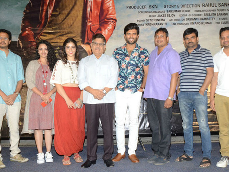 Telugu movie Taxiwala Audio and teaser launch event held in Hyderabad. Celebs like Vijay Devarakonda, Priyanka Jawalkar, Allu Aravind, Malavika Nair, Maruthi, Bunny Vasu, Rahul Sankrithyan, Manjusha and others graced the event. Movie directed by Rahul Sankrityan and produced under the Geetha Arts and UV Creations banner. The soundtrack of the movie was composed by Jakes Bejoy and it has been released on May 18, 2018 and the stars are promoting it in a full swing. Vijay Devarakonda,Priyanka Jawalkar,Malavika Nair,Taxiwala,Taxiwala teaser,Taxiwala teaser launch,Taxiwala teaser launch pics,Taxiwala teaser launch images,Taxiwala pics,Taxiwala images