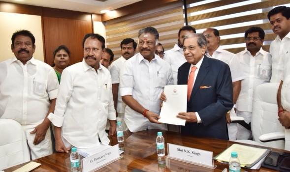 Tamil Nadu Deputy Chief Minister O. Panneerselvam on Thursday met N.K. Singh, Chairman of the 15th Finance Commission, in New Delhi and put across the state's views on the latter's Terms of Reference (ToR), an official said. The Deputy Chief Minister, who also holds the Finance portfolio, led a delegation of 40 parliamentarians from the AIADMK, including Lok Sabha Deputy Speaker M. Thambi Durai. He also handed over a memorandum signed by Chief Minister K. Palaniswami. The state government's major concern is the use of 2011 census data by the 15th Finance Commission, which is disadvantageous for Tamil Nadu when it comes to allocation of funds by the central government.