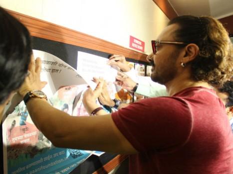 Superstar Aamir Khan visited Symbiosis Pune interacted with students spreading awareness about Paani foundation and calling for their participation by sticking call for action posters of the social initiative. Aamir Khan urged students to join and volunteer Shramdaan (Labour donation) across villages in Maharashtra fighting against water scarcity and drought situations. Aamir along with Pune Collector Naval Kishore, actor and director Girish Kulkarni and Satyajit Bhatkal, CEO Paani Foundation addressed the students and media personnel spreading awareness about Paani Foundation.