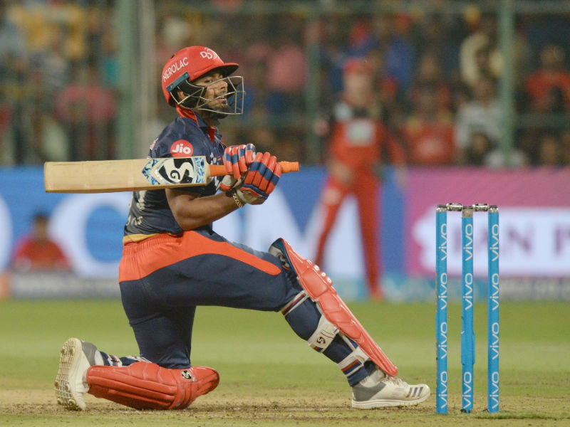 RCB were in trouble after losing openers Quinton de Kock and Manan Vohra (2), with the latter failing to justify his inclusion in place of Sarfraz Khan. De Villiers dished out a batting masterclass as he whacked Shahbaz Nadeem for five fours, while medium pacers Harshal Patel and Chris Morris too failed to control the right-handed batsman. With 78 required of eight overs, Harshal conceded two sixes and a four to bring the target down to 60 off seven overs - it tilted the match in favour of the hosts. In the following over, de Villiers hit Rahul Tewatia for a six as the bowler ended up conceding 11 runs. In the 15th over bowled by Morris, de Villiers was again on the attack, hitting his compatriot for a six and a four to reduce the asking rate under seven. Afterwards, it proved to be easy for them to secure the win. IPL 2018,De Villiers,Royal Challengers Bangalore,Royal Challengers Bangalore beats defeated Delhi Daredevils,RCB beats DD,Indian Premier League,Indian Premier League 2018,IPL,IPL 2018 pics