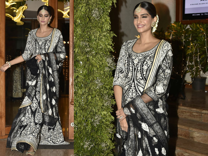 Bollywood actress Sonam Kapoor poses for the cameras upon arrival at the wedding reception of Saudamini Mattu and Siddharth Bhandari in Mumbai. Aishwarya Rai,Amitabh Bachchan,Sonam Kapoor,Sara Ali Khan,Karan Johar,Saudamini Mattu,Siddharth Bhandari wedding reception,Saudamini Mattu wedding reception,Saudamini Mattu wedding reception pics,Saudamini Mattu wedding reception images,Siddharth Bhandari