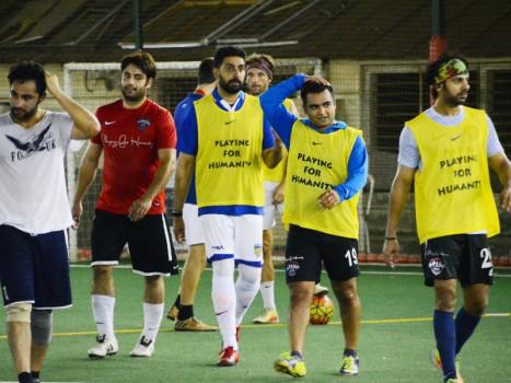 Bollywood actor and industrialist Sachiin Joshi spotted playing soccer at ASFC (All Stars Football Club) in Bandra, Mumbai on April 19, 2018. Sachiin was seen enjoying a soccer match with actor Abhishek Bachchan and other celebs on the field.