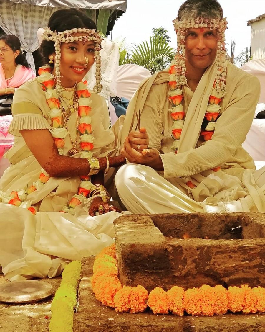 The actor Milind has been dating Ankita for the past three years. Milind Soman,Milind Soman weds Ankita Konwar,Milind Soman and Ankita Konwar,Milind Soman and Ankita Konwar wedding,Milind Soman and Ankita Konwar wedding pics,Milind Soman wedding pics,Milind Soman wedding images