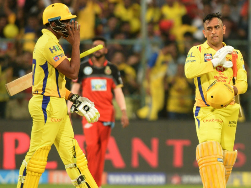 Earlier, South Africans AB de Villiers and Quinton de Kock's struck breezy half centuries to power RCB to a mammoth 205/8. De Kock (53, 37 balls; 4x1, 6x4) played the perfect supporting role in the 103-run second wicket stand with de Villiers (68 off 30; 4x2, 6x8), who started from the word go to bring up his half century in just 23 deliveries. Put in to bat, RCB got off to a decent 35-run start by skipper Virat Kohli (18) and de Kock before Shardul Thakur saw the back of the Indian captain, thanks to a smart catch by Ravindra Jadeja. Chennai Super Kings,Royal Challengers Bangalore,Chennai Super Kings vs Royal Challengers Bangalore,CSK beats RCB,IPL 2018,IPL,Indian Premier League,Indian Premier League 2018,Indian Premier League pics,Indian Premier League images