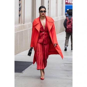 Bajirao Mastani actress stepped out onto the streets as she attended the Ciroc & Variety Women's Empowerment brunch in New York. The actress was looking hot in all-red attire. She paired the outfit with gold loop earrings and black sunglasses.