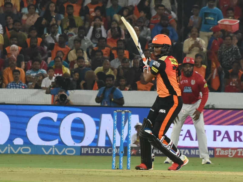Pandey, however found a companion in Bangladesh skipper Shakib, who made the most of the two reprieves, striking a 29-ball 28, laced with three hits to the fence and forged a 52-run fourth wicket stand. But the joy was short-lived as 17-year-old mystery spinner Mujeeb Ur Rahman ended the partnership with the wicket of Shakib. Shakib's dismissal brought in an experienced Yusuf Pathan (21 not out off 19; 4x1, 6x1) who was forced to curb his natural game, even as Pandey reached his fifty by sending Tye's slower one to the extra cover boundary. Rashid Khan,Shakib Al Hasan,Sunrisers Hyderabad,Kings XI Punjab,Sunrisers Hyderabad beats Kings XI Punjab,Indian Premier League,Indian Premier League 2018,IPL 2018,IPL pics,IPL images