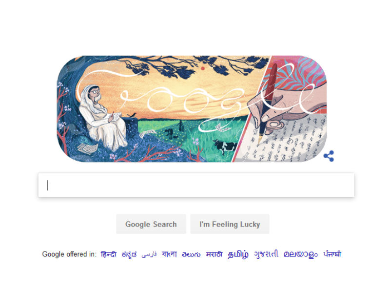 Google on Friday celebrated freedom fighter, women's rights activist, Hindi poet and Jnanpith awardee Mahadevi Varma with a doodle. On this date, in 1982, the Bharatiya Jnanpith honoured her with the prestigious award for her "outstanding contribution towards literature". Guest artist Sonali Zohra has designed the doodle that shows the transformative poet busy penning her thoughts into beautiful verses under a tree by the field on a breezy afternoon. Often referred to as 'modern Meera' for ushering in the era of romanticism in Hindi literature, Varma was born on March 26, 1907, in Farukhabad in Uttar Pradesh into an orthodox family. Married at the tender age of nine in 1916, Varma remained at her parental home to continue her education at Crossthwaite Girls' School in Allahabad. The spirit of a writer was kindled by Varma's mother who inspired her daughter to write in Sanskrit and Hindi, according to Google. Google Doodle,Google Doodle pics,today's google doodle,Google Doodle images,Mahadevi Varma,Poet Mahadevi Varma,Jnanpith awardee,doodle
