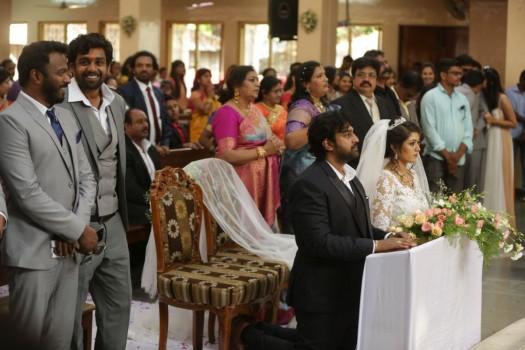 Sandalwood actor Chiranjeevi Sarja and Meghana Raj got hitched as per Christian tradition at Koramangala church in Bengaluru on Sunday. The couple have been romantically linked for over 10 years. The marriage of actor Chiranjeevi and Meghana was a private affair and it was attended by the couple family members and close friends. The couple will now host a grand Hindu wedding on 2 May at the Palace Grounds. They have planned for a grand wedding reception on May 2 which will be graced by the film industry. Check out more pictures from Chiranjeevi Sarja and Meghna Raj's church wedding right here.