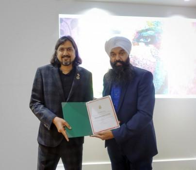 Grammy winning composer Ricky Kej was awarded a 'Certificate of Appreciation by The House of Commons of Canada.During Kej's visit to Canada, Randeep Sarai, Member of Parliament, British Columbia Province, Canada, presented the Certificate of Appreciation for his Outstanding Musical and Humanitarian Achievement on April 28. 