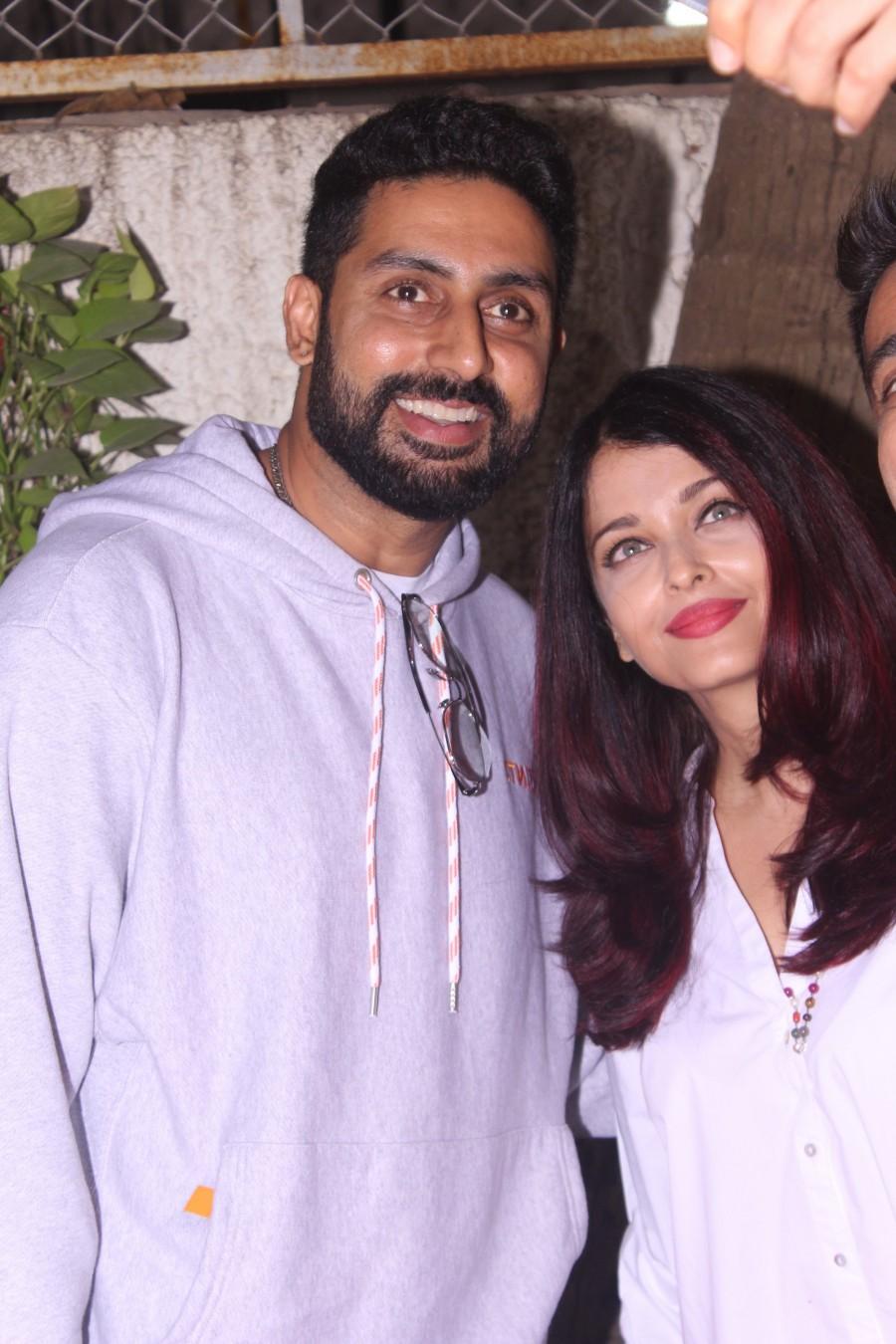 Abhishek Bachchan and Aishwarya Rai Bachchan attend the special screening of 102 Not Out held at Sunny Super Sound in Mumbai. Amitabh Bachchan and Rishi Kapoor,Amitabh Bachchan,Rishi Kapoor,Abhishek Bachchan,Aishwarya Rai,Ranbir Kapoor,Taapsee Pannu,102 Not Out,102 Not Out special screening,102 Not Out special screening pics,102 Not Out special screening images,102 Not Out pics