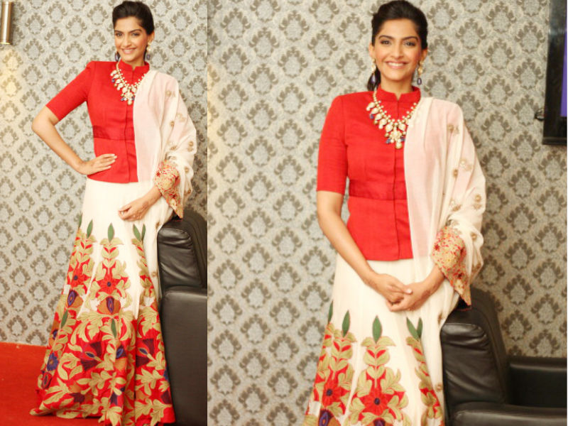 7) Indian Bollywood actor Sonam Kapoor poses for profile shoot during India International Jewellery Week at Pragati Maidan on April 12, 2013 in New Delhi, India. Kapoor, who is the brand ambassador of Gems and Jewellery Export Promotion Council (GJEPC). The 27-year-old actress wore a red and white ensemble by her designer Anamika Khanna and teamed it up with intricate jewellery. Sonam Kapoor wedding,Sonam Kapoor marriage,Veere Di Wedding actress,Sonam Kapoor bride,Sonam Kapoor bride look,Sonam Kapoor bride look pics,Sonam Kapoor bride look images,sonam kapoor anand ahuja,Sonam Kapoor wedding pics,Sonam Kapoor wedding images,Sonam