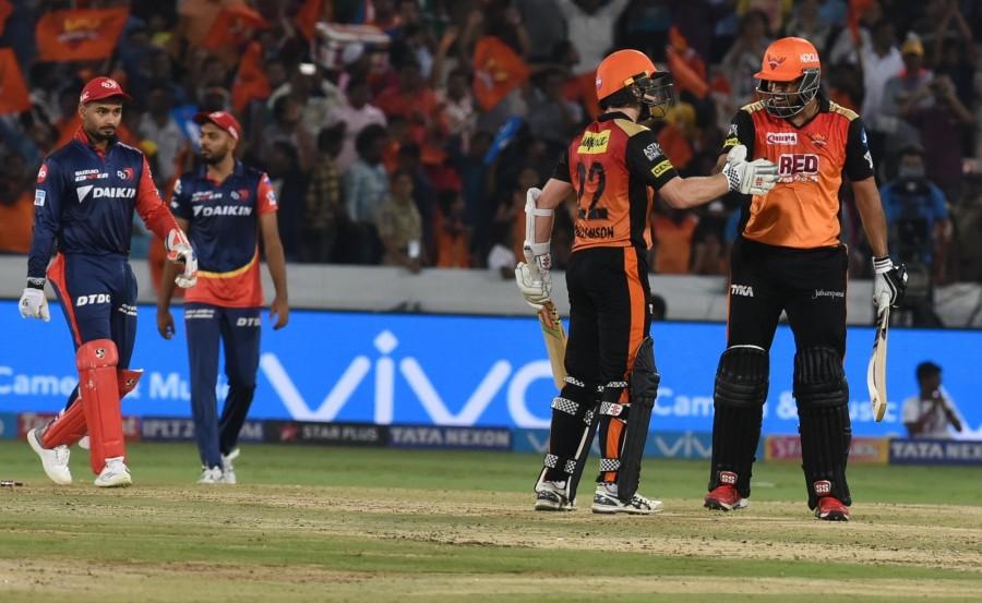 A top edge by Shaw landed safely at short third man off the leggie's delivery in the 11th over. Incoming batter Rishabh Pant then forged a 30-run stand for the third wicket with his skipper before pacer Siddharth Kaul dismissed Iyer in the 16th over. Later, Pant (18) and Naman Ojha (1) fell cheaply in the 17th over, with the visitors' scorecard reading 134/5. While it was Khan, who struck again to pack back Pant, Ojha fell short of the crease to be run out. Vijay Shankar and Daniel Christian, who remained unbeaten, chipped in with 23 and 7 runs respectively to help Delhi reach some sort of respectability. For Hyderabad, Khan was the pick of the bowlers with figures of 2/23 while Kaul bagged a wicket for 37 runs. Sunrisers Hyderabad,Delhi Daredevils,Sunrisers Hyderabad beats Delhi Daredevils,Indian Premier League,Indian Premier League2018,IPL 2018,IPL 2018 pics,IPL 2018 images