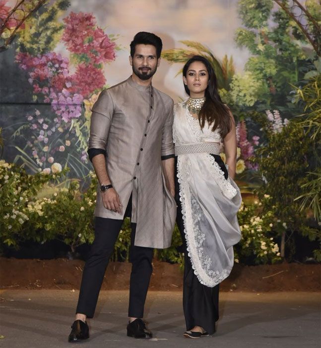 Shahid Kapoor and Mira Rajput at Sonam Kapoor-Anand Ahuja's wedding reception. Sonam Kapoor,Sonam Kapoor and Anand Ahuja,Sonam Kapoor and Anand Ahuja wedding reception,Sonam Kapoor and Anand Ahuja wedding reception pics,Sonam Kapoor wedding reception,Sonam Kapoor wedding reception pics