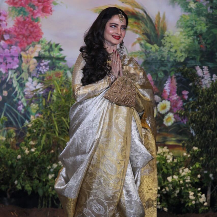 Rekha at Sonam Kapoor-Anand Ahuja's wedding reception. Sonam Kapoor,Sonam Kapoor and Anand Ahuja,Sonam Kapoor and Anand Ahuja wedding reception,Sonam Kapoor and Anand Ahuja wedding reception pics,Sonam Kapoor wedding reception,Sonam Kapoor wedding reception pics