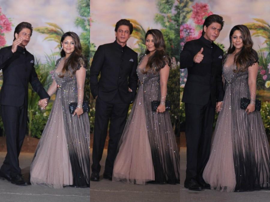 Shah Rukh and Gauri Khan at Sonam Kapoor-Anand Ahuja's wedding reception. Sonam Kapoor,Sonam Kapoor and Anand Ahuja,Sonam Kapoor and Anand Ahuja wedding reception,Sonam Kapoor and Anand Ahuja wedding reception pics,Sonam Kapoor wedding reception,Sonam Kapoor wedding reception pics
