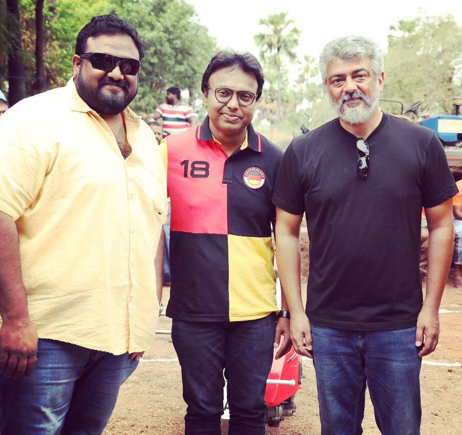 Music composer D Imman poses with Thala Ajith and director Siva at the Viswasam location. Imman,D Imman,Ajith,Ajith Viswasam,Viswasam,Viswasam on the sets,Viswasam shooting spot,Viswasam shooting spot pics,Viswasam shooting spot images