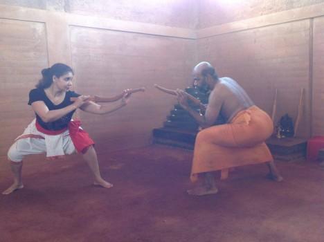 As part of a workshop in Adishakti Pondicherry, yesteryear actress Lissy has been learning Kalari for the last two weeks.