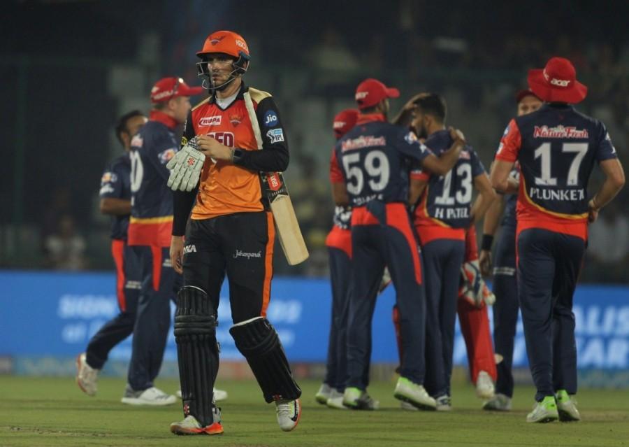 Earlier, Pant once again stepped up to the occasion with his maiden IPL century to rescue Delhi from a dismal start and help them post a challenging 187/5. Involved in two avoidable run-outs, Pant compensated the miscommunication on the field with a blistering unbeaten 63-ball 128 which contained 15 boundaries and seven sixes, to arrest a careless start from the hosts. Electing to bat, Delhi had themselves to blame for a sluggish start which saw them lose the opening duo of Prithvi Shaw (9) and Jason Roy (11) in consecutive deliveries before skipper Shreyas Iyer (3) departed off a silly run-out. Rishabh Pant,Rishabh Pant century,Sunrisers Hyderabad thrash Delhi Daredevils,Sunrisers Hyderabad beats Delhi Daredevils,IPL 2018,Indian Premier League,Indian Premier League pics,Indian Premier League 2018