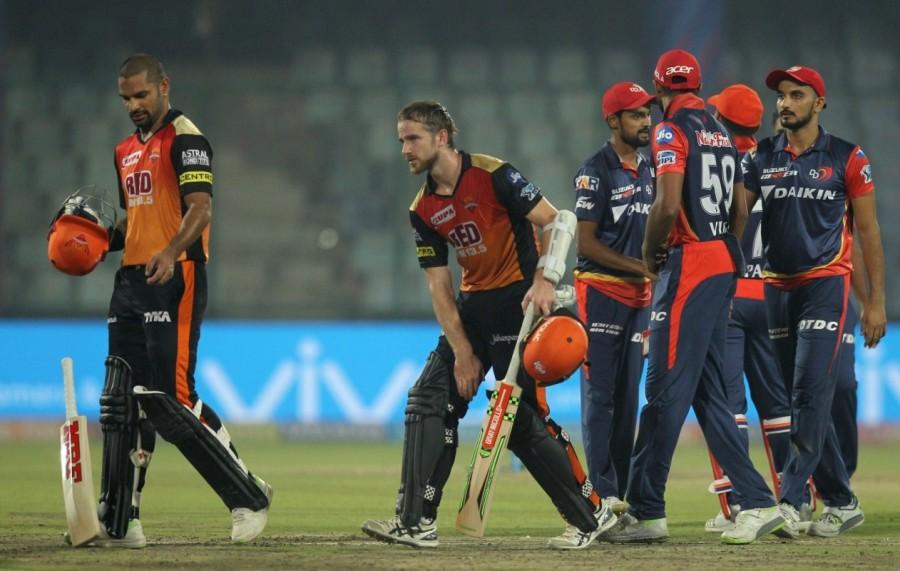 Fortunately for Delhi, the fall of three quick wickets did not affect Pant, whose purple patch with the bat continued and together with Harshal Patel (24 from 17 balls; 6x2) steadied the ship with a 55-run stand for the fourth wicket. With five overs left in the innings, Delhi stared at some sort of respectability before another miscommunication between the batsmen ended Patel's stay. Pant, however continued his onslaught as he launched Shakib for a massive six to bring up his half century in 36 balls even as the out-of-form Glenn Maxwell (9) remained a mere spectator to the southpaw's fireworks. Rishabh Pant,Rishabh Pant century,Sunrisers Hyderabad thrash Delhi Daredevils,Sunrisers Hyderabad beats Delhi Daredevils,IPL 2018,Indian Premier League,Indian Premier League pics,Indian Premier League 2018