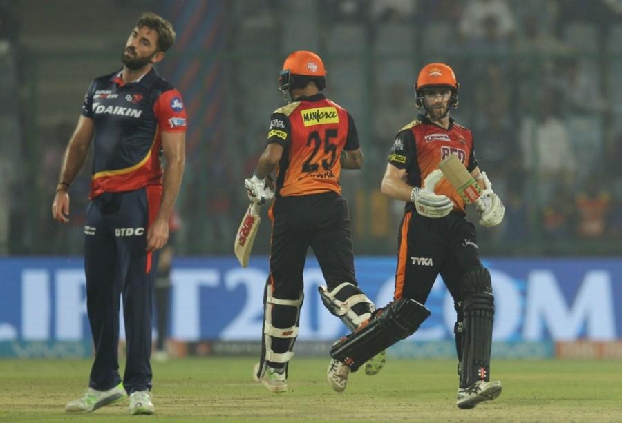 The Delhi stumper, who became the youngest to 1000 IPL runs, immediately moved into the 90s when he clobbered Afghan leg-spinner Rashid Khan for a four and a six off consecutive balls before treating Bhuvneshwar Kumar with disdain. Pant then muscled pacer Siddharth Kaul's full toss to the deep midwicket boundary to bring up his maiden IPL ton in mere 56 balls before slamming Bhuvneshwar for two fours and three consecutive sixes to milk 26 off the final over. Rishabh Pant,Rishabh Pant century,Sunrisers Hyderabad thrash Delhi Daredevils,Sunrisers Hyderabad beats Delhi Daredevils,IPL 2018,Indian Premier League,Indian Premier League pics,Indian Premier League 2018