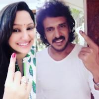 Harshika Poonacha,Pranitha Subhash,Rahul Dravid,Upendra,Ramesh,Srujan Lokesh,Karnataka Assembly Election 2018,Karnataka Assembly Election,celebs votes for Karnataka Assembly Election 2018,celebs votes for Karnataka Assembly Election