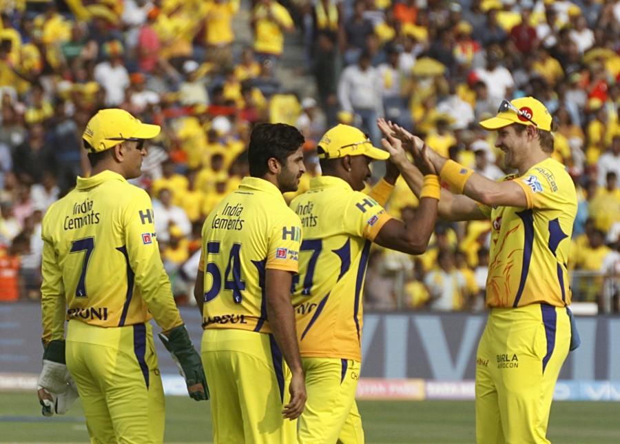 Denying anymore wickets to the visitors, the duo added the remaining 43 runs for the third wicket in the next five overs to inch Chennai closer towards the play-offs. For Hyderabad, Sandeep Sharma bagged a wicket conceding 36 runs while the others remained wicketless. Earlier, a 123-run partnership between opener Shikhar Dhawan and skipper Williamson propelled Hyderabad to a competitive total. After receiving an eary jolt, the in-form visiting batsmen feasted on the Chennai bowlers, smashing most of them to various parts of the ground. Put in to bat, the visitors lost Alex Hales (2) cheaply as the opener chipped an away swinging length ball from Deepak Chahar to Raina at cover-point in the fourth over. Ambati Rayudu,Shane Watson,MS Dhoni,Sunrisers Hyderabad,Chennai Super Kings,Chennai Super Kings beats Sunrisers Hyderabad,CSK,CSK beats SRH,Indian Premier League,Indian Premier League pics,IPL 2018