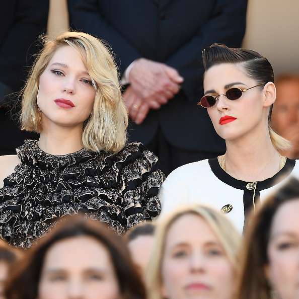 Lea Seydoux and Kirsten Stewart with other filmmakers on the steps of the red carpet in protest of the lack of female filmmakers honored throughout the history of the festival at the screening of 'Girls Of The Sun (Les Filles Du Soleil)' during the 71st annual Cannes Film Festival at the Palais des Festivals on May 12, 2018 in Cannes, France. Cannes 2018,Cannes Film Festival,Cannes film festival 2018,protest at Cannes,Cannes protest,Cannes protest pics,Cannes protest images