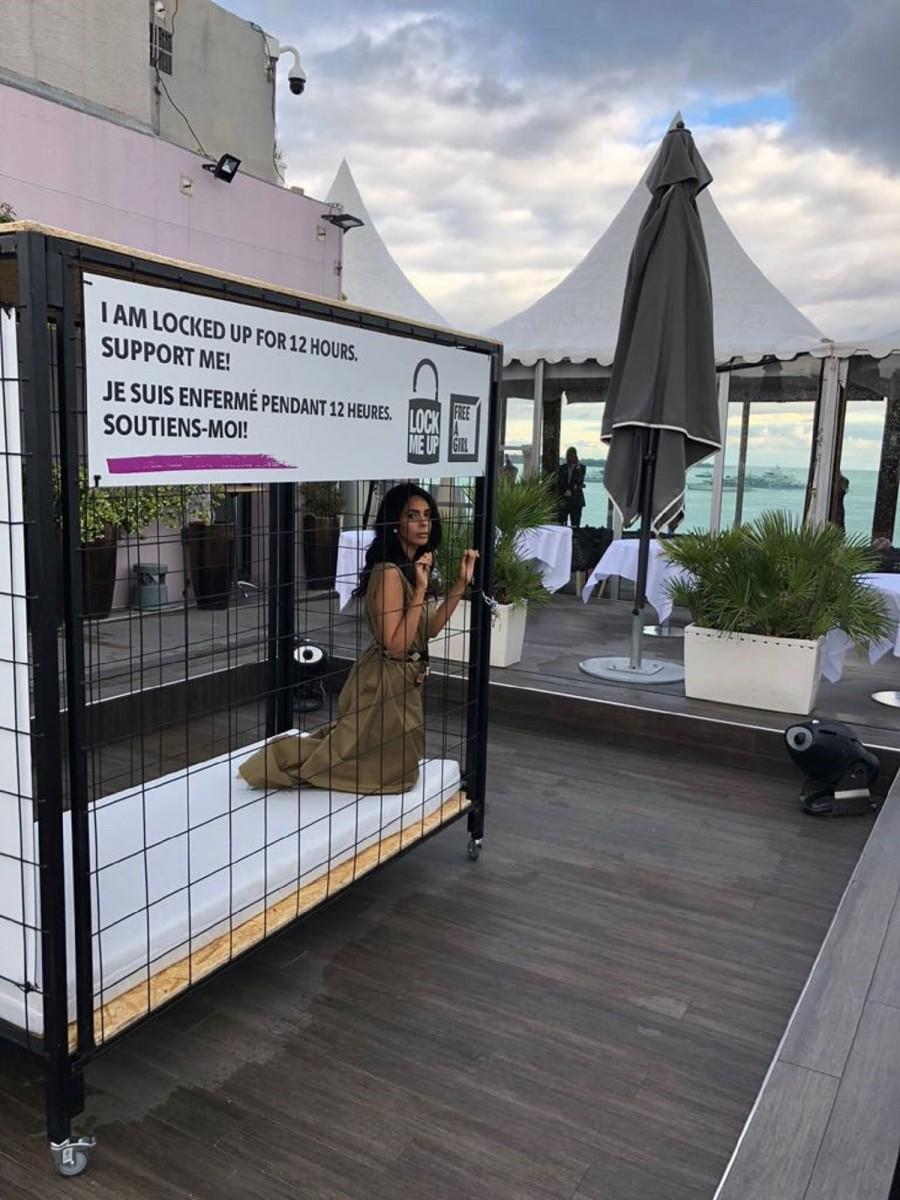With this campaign, Mallika intends to support the School for Justice in India and initiate a change to bring about the extermination of the problem of forced child prostitution in India and internationally. Mallika Sherawat,actress Mallika Sherawat,Mallika Sherawat at Cannes,Mallika Sherawat Lock-Me-Up campaign,Lock-Me-Up campaign,Cannes 2018