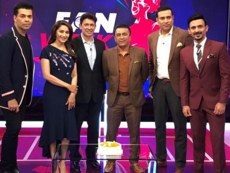 Madhuri Dixit celebrated her birthday at Star Sports Studios with Karan Johar and Star Sports Experts Sunil Gavaskar, VVS Laxman and Star Sports anchor Jatin Sapru. Madhuri ventured into Hindi cinema in 1984 with 
