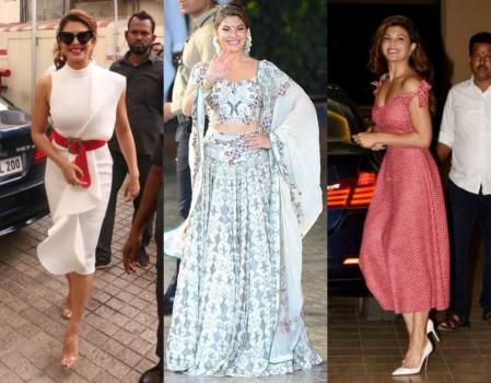 Jacqueline Fernandez has been painting the town red with her appearances. Not only is the actress looking radiant, but she has had the paparazzi on toes with every appearance. The actress has been presenting a new style guide everytime she is in public glare. Donning a glowing smile and an effortless fashion sense, Jacqueline has been spotted dressed in her best for every occasion. Recently, Jacqueline Fernandez grabbed eyeballs with her stunning appearance at the trailer launch of Race 3 as she dressed in a white scuba frill dress. She added a dash of color with a bright red waist belt, perfectly enhancing her hourglass figure.