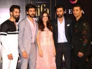 Actors Shahid Kapoor, Kartik Aaryan, Dia Mirza, Ranbir Kapoor and filmmaker Karan Johar during a press conference of the 19th Edition of IIFA Weekend and Awards 2018 in New Delhi on May 17, 2018. The International Indian Film and Academy (IIFA) Weekend and Awards will next month return to Bangkok after a decade for its 19th edition, which promises not just Bollywood's glitz and glamour but support to environmental causes and cinema memorabilia too. The gala will be held June 22-24 at the Siam Niramit Theatre, which is adorned by Thailand's heritage, art and culture and hosts the country's most-popular theatre production. The main awards gala on the last day will be hosted by the inimitable Riteish Deshmukh and Karan Johar, both known for their quick wit. Among the performers will be stars like Ranbir Kapoor and Shahid Kapoor.