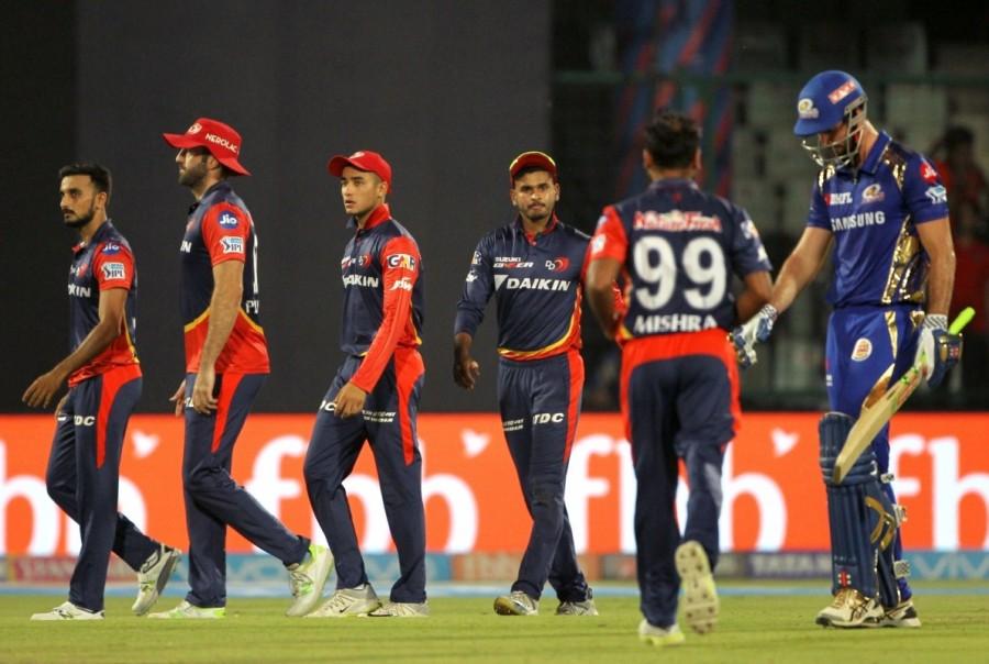 Brief scores: Delhi Daredevils: 174/4 in 20 overs (Rishabh Pant 64, Vijay Shankar 43 n.o.) beat Mumbai Indians: 163 in 19.3 overs (Evin Lewis 48; Sandeep Lamichhane 3/36, Harshal Patel 3/28, Amit Mishra 3/19) by 11 runs. Delhi Daredevils,Delhi Daredevils beats Mumbai Indians,Mumbai Indians,IPL 2018,Indian Premier League,Indian Premier League 2018,Rohit Sharma