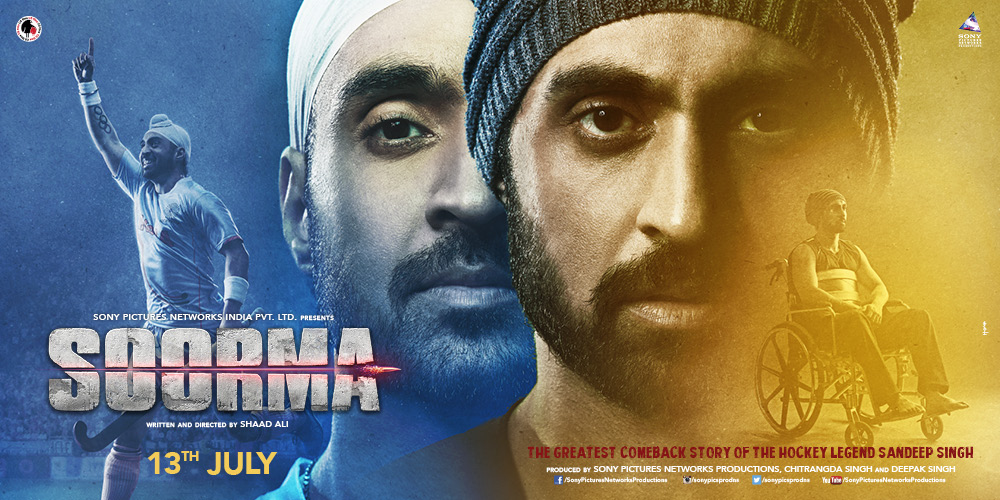 Diljit Dosanjh who will be next seen in Soorma a Biopic made on the legend Sandeep Singh unveiled the new poster of the movie at his UK concert. The actor has left no stone unturned in portraying India’s ex-captain and hockey ace, Sandeep Singh, in the upcoming biopic 'Soorma'. He unveiled the poster at a sold-out show at Birmingham Arena with which he became the first Indian to sell so many tickets for the venue. Diljit is an international icon and has undergone intense physical training and diet changes to prep for the role and for this, he was trained by the legend Sandeep Singh himself. The poster shows two different sides from Sandeep's life, the time he was on the wheelchair and his picture form the hockey ground. Diljit spent a lot of time with Sandeep to understand him and the game better from his point of view and he in-depth spoke about it on the show. Diljit Dosanjh,Diljit Dosanjh soorma,Soorma,Soorma poster,Soorma movie poster,Soorma new poster,Sandeep Singh,Birmingham Arena,Diljit Dosanjh sandeep singh