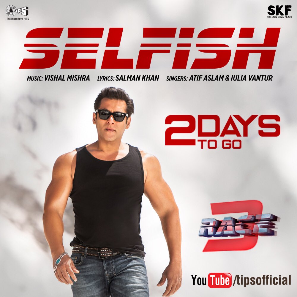 Salman Khan has added yet another feather to his cap, this time by turning lyricists for his upcoming action franchise Race 3. The actor has penned a song titled 'Selfish' for the film. The song is touted to be a soulful romantic track. Interestingly, it is heard the conception of the song was an incidental one. It was during a creative brainstorming session, where Salman penned the lyrics on a piece of paper. This lead to music composer Vishal Mishra to add tunes to Salman's soulful words. Selfish comes next in line, after Heeriye, a dance number featuring Salman Khan and Jacqueline Fernandez. Announcing the new song on social media, actor Bobby Deol said, "Super excited for my first song in #Race3 with @BeingSalmanKhan and @Asli_Jacqueline! #Selfish releasing this Friday!. Race 3 takes the Race franchise to an all-time high with action a notch higher and suspense that will leave you at the edge of your seats. Superstar Salman Khan has been treating the audience with his action entertainers on the festive occasion of Eid for years now, continuing the tradition of presenting a commercial entertainer on Eid, Salman Khan is all set to release Race 3 this year. The first song from the film, 'Heeriye' got the audience grooving to the peppy number showcasing sizzling chemistry of the leading duo. Salman Khan,Salman Khan song,Race 3,Race 3 songs,Selfish,Selfish song,Selfish full song