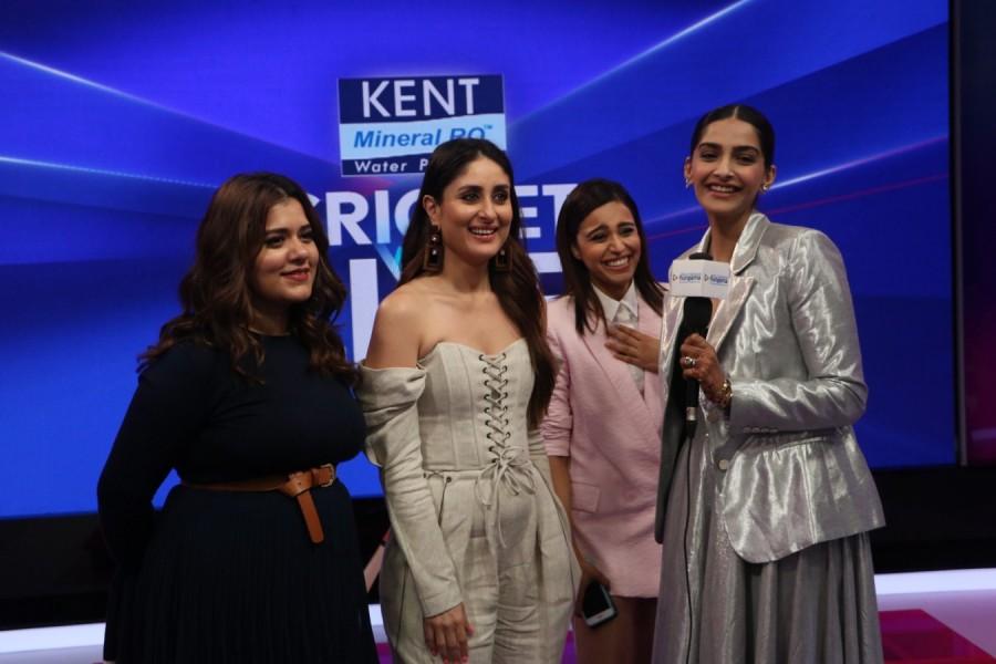 Shikha Talsania, Kareena Kapoor Khan, Swara Bhaskar and Sonam Kapoor at Kent Cricket Live on Star Sports Network. Kareena Kapoor Khan,Sonam Kapoor,Swara Bhaskar,Shikha Talsania,Kent Cricket Live,Brett Lee,Darren Sammy,Veere Di Wedding,veere di wedding actress