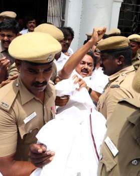 DMK working President MK Stalin, who was holding a protest outside Tamil Nadu Secretariat over Sterlite Protests in Thoothukudi, detained by police. DMK leader M.K. Stalin on Wednesday again called for the resignation of Tamil Nadu Chief Minister K. Palaniswami after the killing of 10 persons in police firing on protesters marching against the Sterlite Copper Smelting plant in Thoothukudi. Talking to reporters at the airport, the DMK leader reiterated his demand, seeking the resignation of the Chief Minister and ouster of the Tamil Nadu police chief. Stalin also sought to know who ordered police firing on the protesters who were demanding the closure of Vedanta's Sterlite Copper unit over pollution concerns.
