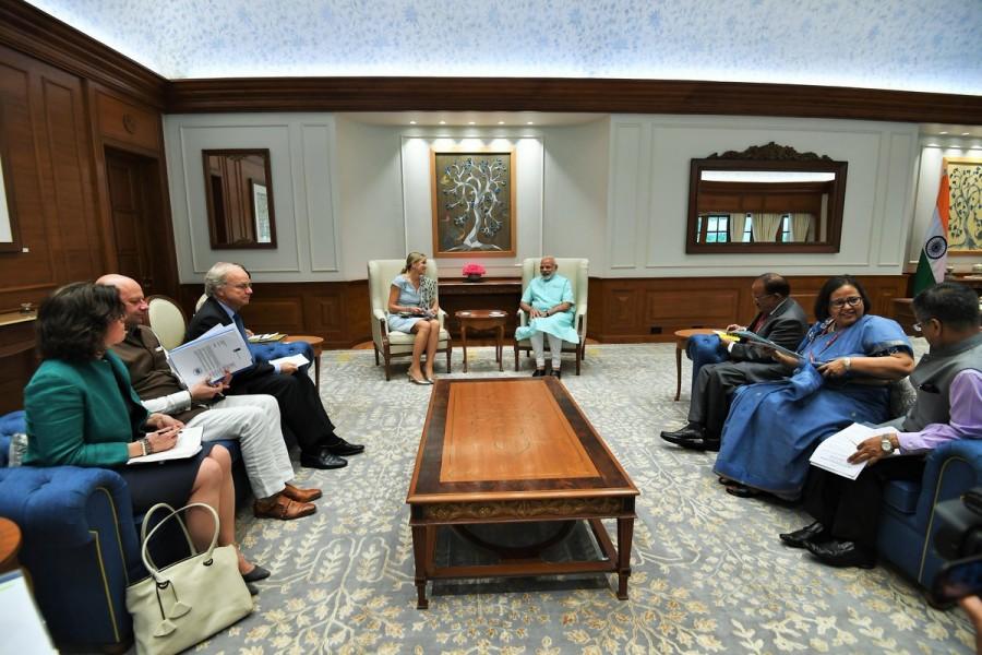 "Queen Maxima appreciated India's efforts in this direction, through the Indian Technical and Economic Cooperation (ITEC) scheme and provision of concessional Lines of Credit for development projects abroad, based on the host government's requirements and priorities," it said. Narendra Modi,PM Narendra Modi,Modi meets Queen Maxima,Queen Maxima,Queen Maxima of Netherlands,UN Secretary-General