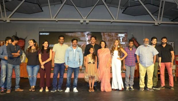 Telugu movie Officer pre-release event held at Hyderabad on May 28, 2018. Tollywood celebs like Akkineni Nagarjuna, Myra Sareen, Amala Akkineni, Naga Chaitanya, Akhil Akkineni, Music director MM Keeravani, director Ram Gopal Varma, Tanikella Bharani and others graced the event. Officer is an upcoming Telugu Action, Crime movie directed and produced by Ram Gopal Varma under R Company Production banner. The film's soundtrack album and background score were composed by Ravi Shankar. The film is set to hit the screens on June 1, 2018 and the stars are promoting it in a full swing.